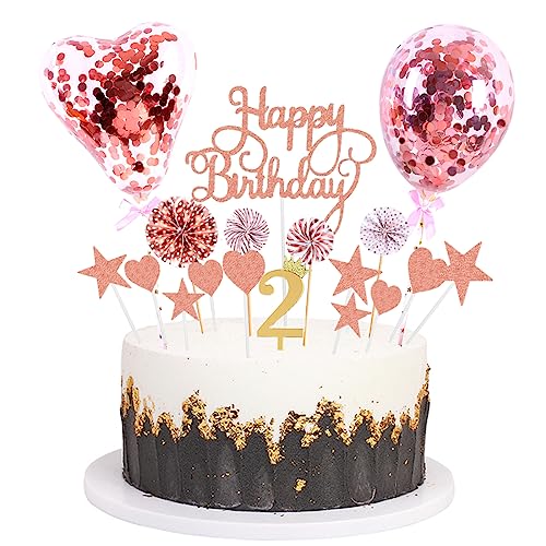 Daimay Tortenaufsätze Geburtstag Tortendeko Cake Topper Kuchen Deko Happy Birthday kuchendeko Boho Torten Topper Cupcake Muffin Topper Ballon Glitter Stern Konfetti Luftballon - Rosegold 2 von Daimay