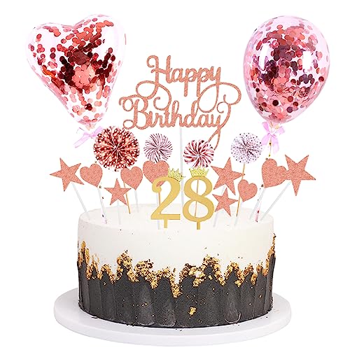 Daimay Tortenaufsätze Geburtstag Tortendeko Cake Topper Kuchen Deko Happy Birthday kuchendeko Boho Torten Topper Cupcake Muffin Topper Ballon Glitter Stern Konfetti Luftballon - Rosegold 28 von Daimay