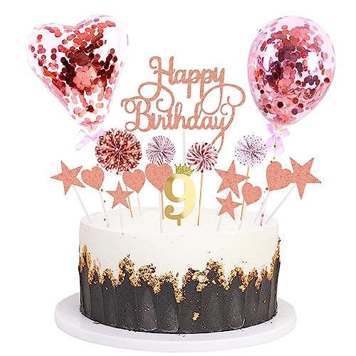 Daimay Tortenaufsätze Geburtstag Tortendeko Cake Topper Kuchen Deko Happy Birthday kuchendeko Boho Torten Topper Cupcake Muffin Topper Ballon Glitter Stern Konfetti Luftballon - Rosegold 9 von Daimay