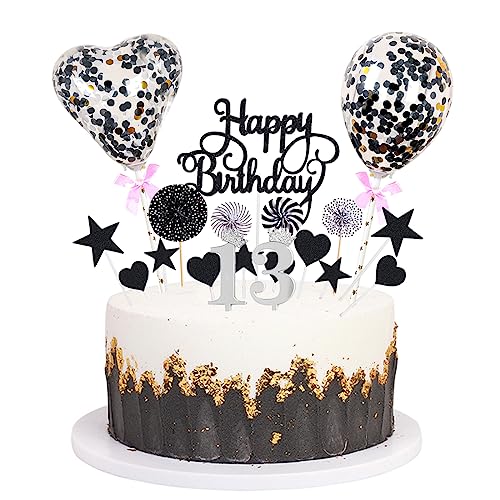 Daimay Tortenaufsätze Geburtstag Tortendeko Cake Topper Kuchen Deko Happy Birthday kuchendeko Boho Torten Topper Cupcake Muffin Topper Ballon Glitter Stern Konfetti Luftballon - Schwarz 13 von Daimay