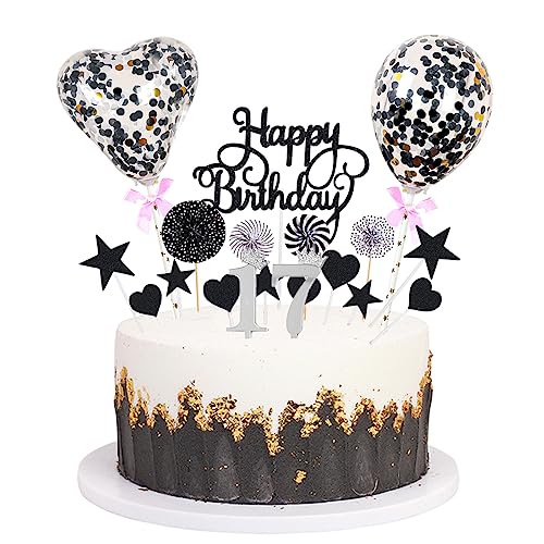 Daimay Tortenaufsätze Geburtstag Tortendeko Cake Topper Kuchen Deko Happy Birthday kuchendeko Boho Torten Topper Cupcake Muffin Topper Ballon Glitter Stern Konfetti Luftballon - Schwarz 17 von Daimay