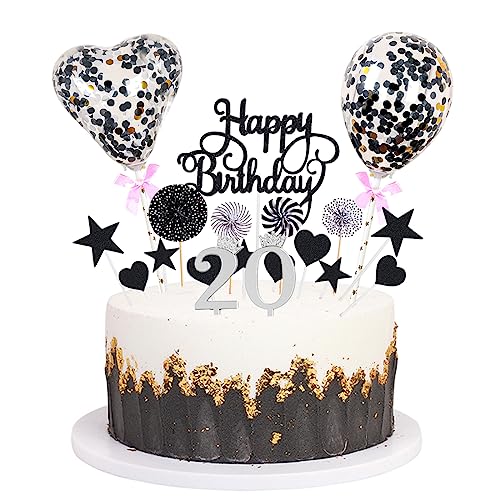 Daimay Tortenaufsätze Geburtstag Tortendeko Cake Topper Kuchen Deko Happy Birthday kuchendeko Boho Torten Topper Cupcake Muffin Topper Ballon Glitter Stern Konfetti Luftballon - Schwarz 20 von Daimay