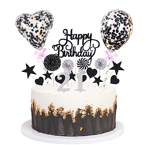 Daimay Tortenaufsätze Geburtstag Tortendeko Cake Topper Kuchen Deko Happy Birthday kuchendeko Boho Torten Topper Cupcake Muffin Topper Ballon Glitter Stern Konfetti Luftballon - Schwarz 21 von Daimay