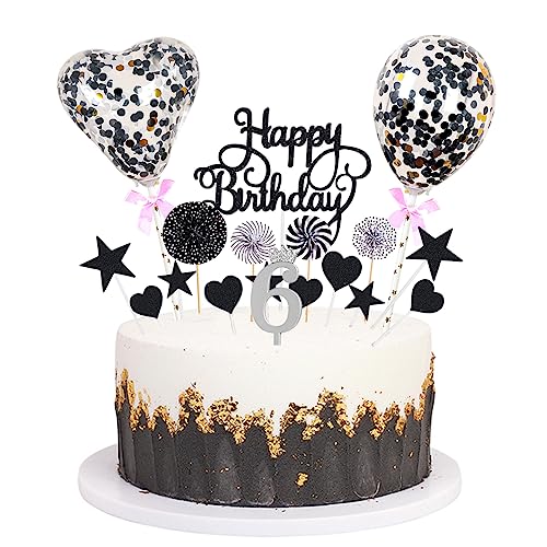 Daimay Tortenaufsätze Geburtstag Tortendeko Cake Topper Kuchen Deko Happy Birthday kuchendeko Boho Torten Topper Cupcake Muffin Topper Ballon Glitter Stern Konfetti Luftballon - Schwarz 6 von Daimay