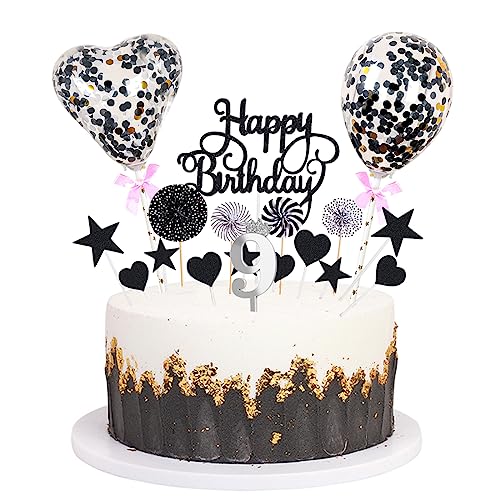 Daimay Tortenaufsätze Geburtstag Tortendeko Cake Topper Kuchen Deko Happy Birthday kuchendeko Boho Torten Topper Cupcake Muffin Topper Ballon Glitter Stern Konfetti Luftballon - Schwarz 9 von Daimay