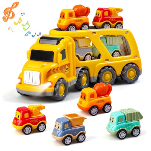 Daioller 5-in-1-Bauspielzeug für Kinder von 1 2 3 4 Jahren, Fahrzeugspiel für Kinder mit Sound und Licht, 1 Rutschauto mit 4 Mini-Cartoon-Autos zum Ziehen von Daioller