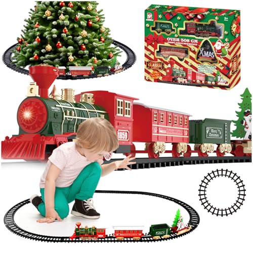 Daity Elektrischer Weihnachtszug Set mit sanftem Licht und leisen Soundeffekten Kinder Eisenbahn elektrisch geeignet als Weihnachtsdekoration für Kinder ab 3 Jahren von Daity