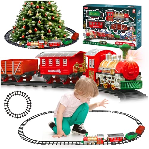 Daity Elektrischer Weihnachtszug Set mit sanftem Licht und leisen Soundeffekten Kinder Eisenbahn elektrisch geeignet als Weihnachtsdekoration für Kinder ab 3 Jahren von Daity