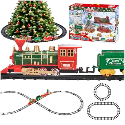 Daity Elektrischer Weihnachtszug mit Licht Sound und Lokomotive 3 Autobox Eisenbahn Kinder elektrisch Zug um den Weihnachtsbaum geeignet für Kinder ab 3 Jahren von Daity