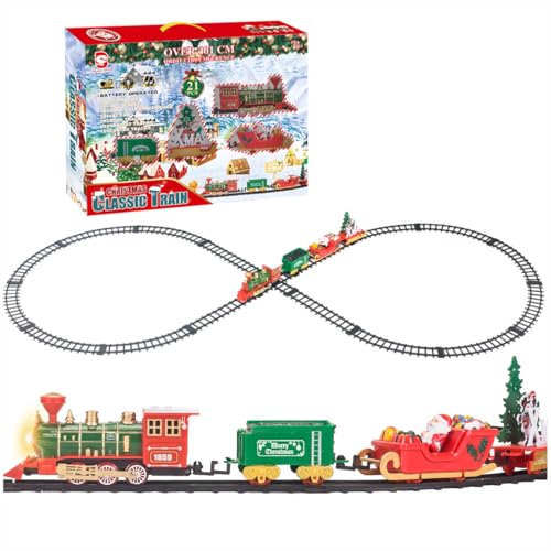 Daity Elektrischer Weihnachtszug mit Licht Sound und Lokomotive 3 Autobox Eisenbahn Kinder elektrisch Zug um den Weihnachtsbaum geeignet für Kinder ab 3 Jahren von Daity