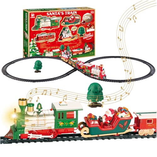 Daity Elektrischer Weihnachtszug mit Licht Sound und Lokomotive 3 Autobox Eisenbahn Kinder elektrisch Zug um den Weihnachtsbaum geeignet für Kinder ab 3 Jahren von Daity