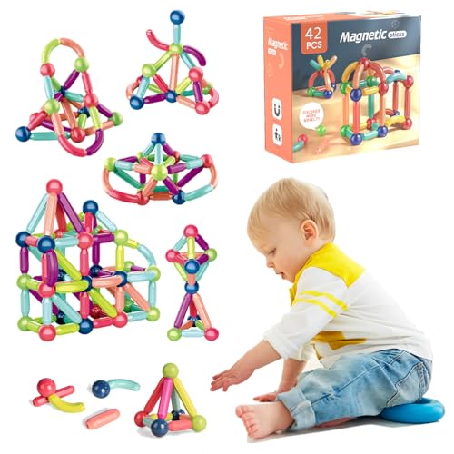 Daity Magnetische Bausteine Magnetbausteine, Magnet Spielzeug Kinder Magnetspiel Lernspielzeug für Kinder ab 3 4 5 6 7 8 Jahren，Magnetic Building Blocks Magnet Spielzeug Kinder 42pcs von Daity