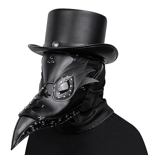 Dajingkj Pest Arzt Maske Steampunk PU Leder Lange Nase Vogelschnabel Halbe Pest Doktor Masken Verstellbar Gruselige Halloween Maske Kostüme Requisiten von Dajingkj