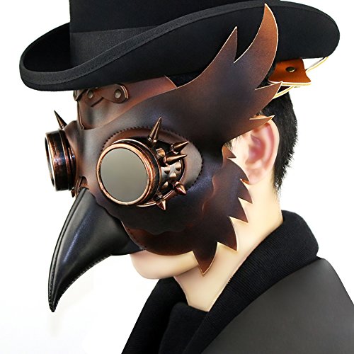 Dajingkj Plague Doctor Vogel Schnabelmaske Leder Lange Nase Vogelschnabel Medieval Gothic Retro Steampunk Props Masken für Halloween Christmas Party Kostüm Kopf Maske von Dajingkj