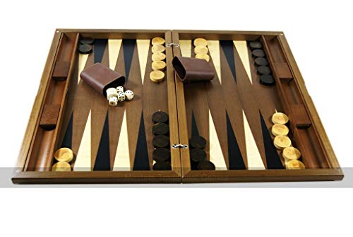 Dal Negro York Deluxe Walnut 19-inch Backgammon Set with Inlaid Wooden Playing Surface - Accessories Included: Wooden Backgammon Checkers, Dice Shakers, Dice and Doubling Cube - Made in Italy von Dal Negro