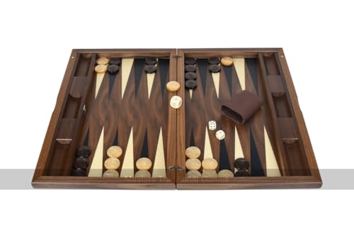 Dal Negro York Deluxe Walnut 19-inch Backgammon Set with Inlaid Wooden Playing Surface - Accessories Included: Wooden Backgammon Checkers, Dice Shakers, Dice and Doubling Cube - Made in Italy von Dal Negro