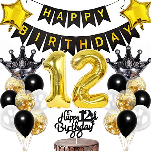 Dalettu 12. Geburtstag Luftballon, Gold, 1 Stück, Jungen & Mädchen, Happy Birthday Deko, Kuchendeko, Zahl, Kinder Dalettu 12. Geburtstag Luftballon, Gold, 1 Stück, Jungen & Mädchen, Happy Birthday Deko, Kuchendeko, Zahl, Kinder von Dalettu