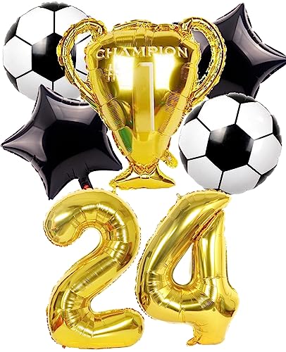 Dalettu Fußball 24. Geburtstag Deko Jahre Mann, Luftballons Fußball Geburtstagsdeko 24 Jahre Männer, Gold Riesen Folienballon Zahlen 24, Fußball Thema 24 Jahr Jahre Mann Party Deko Luftballons von Dalettu