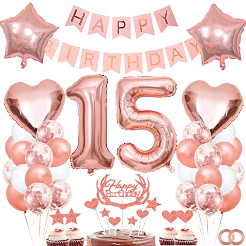 Dalettu Geburtstagdeko 15 Jahre Mädchen, Luftballon 15. Geburtstag Deko, Tortendeko 15 Jahre Geburtstag Mädchen, Folienballon Zahl 15 Rosegold, Happy Birthday Girlande für 15. Geburtstag Party Deko Dalettu Geburtstagdeko 15 Jahre Mädchen, Luftballon 15. Geburtstag Deko, Tortendeko 15 Jahre Geburtstag Mädchen, Folienballon Zahl 15 Rosegold, Happy Birthday Girlande für 15. Geburtstag Party Deko von Dalettu
