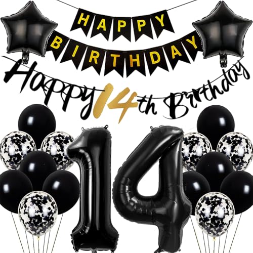Dalettu Geburtstagsdeko 14 Jahre Mädchen, Luftballon 14. Geburtstag Dekoration Set, Happy 14th Birthday Deko 14 Geburtstag Mädchen Junge, Folienballon Zahl 14 Schwarz, Deko 14. Geburtstag Kinder Dalettu Geburtstagsdeko 14 Jahre Mädchen, Luftballon 14. Geburtstag Dekoration Set, Happy 14th Birthday Deko 14 Geburtstag Mädchen Junge, Folienballon Zahl 14 Schwarz, Deko 14. Geburtstag Kinder von Dalettu
