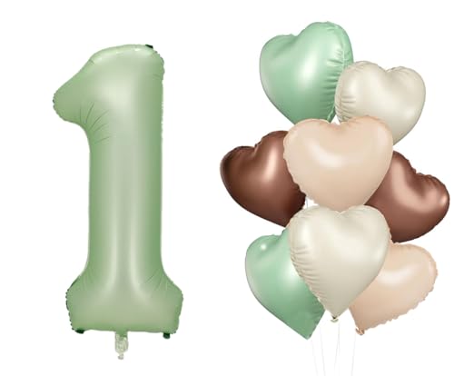 Dalettu Luftballon 1. Geburtstag Mädchen Deko, 8 Stück Olivgrün Beige Braune Aprikosen Herz, Ballons Olivgrün Zahl 1 Luftballon, Folienballon Nummer für Mädchen Kinder 1. Geburtstag Party Deko Dalettu Luftballon 1. Geburtstag Mädchen Deko, 8 Stück Olivgrün Beige Braune Aprikosen Herz, Ballons Olivgrün Zahl 1 Luftballon, Folienballon Nummer für Mädchen Kinder 1. Geburtstag Party Deko von Dalettu