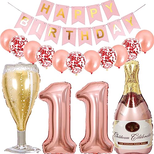 Dalettu Luftballon 11. Geburtstag Deko Mädchen, Folienballon Weinflasche Sektflasche Helium Ballon Deko, Roségold Geburtstagsdeko 11 Jahre Mädchen, Happy Birthday Banner für 11. Geburtstag Party Deko Dalettu Luftballon 11. Geburtstag Deko Mädchen, Folienballon Weinflasche Sektflasche Helium Ballon Deko, Roségold Geburtstagsdeko 11 Jahre Mädchen, Happy Birthday Banner für 11. Geburtstag Party Deko von Dalettu