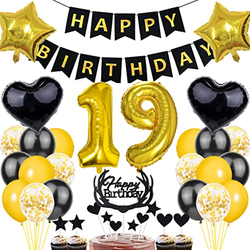 Dalettu Luftballon 19. Geburtstag Deko Junge, Schwarz Gold Geburtstagsdeko 19 Jahre Junge, Folienballon 19. Geburtstag Dekoration, Deko 19. Geburtstag Junge Mädchen, Tortendeko 19. Geburtstag Jungen Dalettu Luftballon 19. Geburtstag Deko Junge, Schwarz Gold Geburtstagsdeko 19 Jahre Junge, Folienballon 19. Geburtstag Dekoration, Deko 19. Geburtstag Junge Mädchen, Tortendeko 19. Geburtstag Jungen von Dalettu