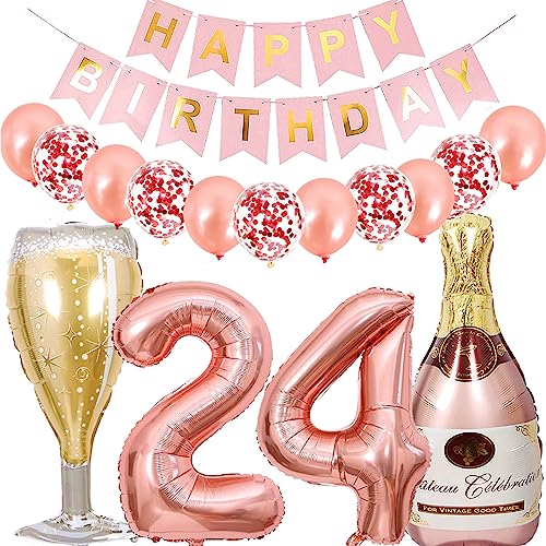 Dalettu Luftballon 24. Geburtstag Deko Frau, Folienballon Weinflasche Sektflasche Rose Gold Helium Ballon Deko, Geburtstagsdeko 24 Jahre Frauen, Happy Birthday Banner für 24 Jahr Geburtstag Party Deko Dalettu Luftballon 24. Geburtstag Deko Frau, Folienballon Weinflasche Sektflasche Rose Gold Helium Ballon Deko, Geburtstagsdeko 24 Jahre Frauen, Happy Birthday Banner für 24 Jahr Geburtstag Party Deko von Dalettu