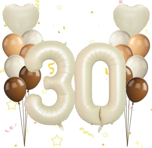 Dalettu Luftballon 30. Geburtstag Frauen Deko, Ballons Cremeweiß Zahl 30 Luftballon, Happy Birthday Ballons Aprikose Braun Nummer 30 Herz Folienballon für Männer Frauen 30. Geburtstag Party Deko Dalettu Luftballon 30. Geburtstag Frauen Deko, Ballons Cremeweiß Zahl 30 Luftballon, Happy Birthday Ballons Aprikose Braun Nummer 30 Herz Folienballon für Männer Frauen 30. Geburtstag Party Deko von Dalettu