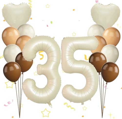 Dalettu Luftballon 35. Geburtstag Frauen Deko, Ballons Cremeweiß Zahl 35 Luftballon, Happy Birthday Ballons Aprikose Braun Nummer 35 Herz Folienballon für Männer Frauen 35. Geburtstag Party Deko Dalettu Luftballon 35. Geburtstag Frauen Deko, Ballons Cremeweiß Zahl 35 Luftballon, Happy Birthday Ballons Aprikose Braun Nummer 35 Herz Folienballon für Männer Frauen 35. Geburtstag Party Deko von Dalettu
