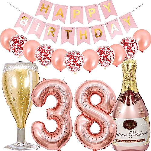 Dalettu Luftballon 38. Geburtstag Deko Frau, Folienballon Weinflasche Sektflasche Rose Gold Helium Ballon Deko, Geburtstagsdeko 38 Jahre Frauen, Happy Birthday Banner für 38 Jahr Geburtstag Party Deko Dalettu Luftballon 38. Geburtstag Deko Frau, Folienballon Weinflasche Sektflasche Rose Gold Helium Ballon Deko, Geburtstagsdeko 38 Jahre Frauen, Happy Birthday Banner für 38 Jahr Geburtstag Party Deko von Dalettu