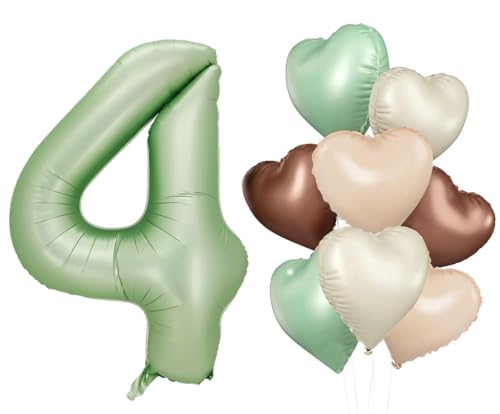 Dalettu Luftballon 4. Geburtstag Mädchen Deko, 8 Stück Olivgrün Beige Braune Aprikosen Herz, Ballons Olivgrün Zahl 4 Luftballon, Folienballon Nummer für Mädchen Kinder 4. Geburtstag Party Deko Dalettu Luftballon 4. Geburtstag Mädchen Deko, 8 Stück Olivgrün Beige Braune Aprikosen Herz, Ballons Olivgrün Zahl 4 Luftballon, Folienballon Nummer für Mädchen Kinder 4. Geburtstag Party Deko von Dalettu