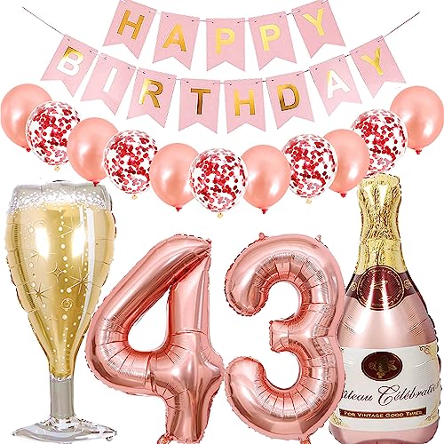 Dalettu Luftballon 43. Geburtstag Deko Frau, Folienballon Weinflasche Sektflasche Rose Gold Helium Ballon Deko, Geburtstagsdeko 43 Jahre Frauen, Happy Birthday Banner für 43 Jahr Geburtstag Party Deko Dalettu Luftballon 43. Geburtstag Deko Frau, Folienballon Weinflasche Sektflasche Rose Gold Helium Ballon Deko, Geburtstagsdeko 43 Jahre Frauen, Happy Birthday Banner für 43 Jahr Geburtstag Party Deko von Dalettu
