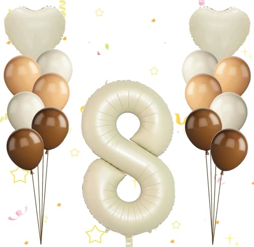 Dalettu Luftballon 8. Geburtstag Mädchen Deko, Ballons Cremeweiß Zahl 8 Luftballon, Happy Birthday Ballons Aprikose Braun Nummer 8 Herz Folienballon für Mädchen Kinder 8. Geburtstag Party Deko Dalettu Luftballon 8. Geburtstag Mädchen Deko, Ballons Cremeweiß Zahl 8 Luftballon, Happy Birthday Ballons Aprikose Braun Nummer 8 Herz Folienballon für Mädchen Kinder 8. Geburtstag Party Deko von Dalettu