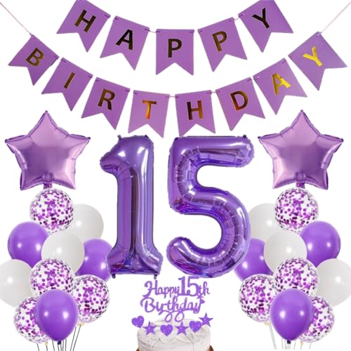 Dalettu Luftballons 15. Geburtstag Dekoration, Tortendeko Happy 15th Birthday Deko 15 Jahre Mädchen, Folienballon Zahl 15 Lila, Deko 15. Geburtstag Mädchen, Lila Geburtstagsdeko 15 Jahr Jungen Mädchen Dalettu Luftballons 15. Geburtstag Dekoration, Tortendeko Happy 15th Birthday Deko 15 Jahre Mädchen, Folienballon Zahl 15 Lila, Deko 15. Geburtstag Mädchen, Lila Geburtstagsdeko 15 Jahr Jungen Mädchen von Dalettu