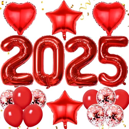 Dalettu Silvester Deko 2025 Dekoration Set, Luftballons 2025 Neujahr Deko 2025 Rot, Neujahr Deko Ballon 2025, Riesen Folienballon 2025 Zahlenballon für Jahreswechsel Neujahr Silvester Party Deko von Dalettu