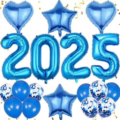 Dalettu Silvester Deko 2025 Dekoration Set, Luftballons 2025 Neujahr Deko 2025 Blau, Neujahr Deko Ballon 2025, Riesen Folienballon 2025 Zahlenballon für Jahreswechsel Neujahr Silvester Party Deko von Dalettu