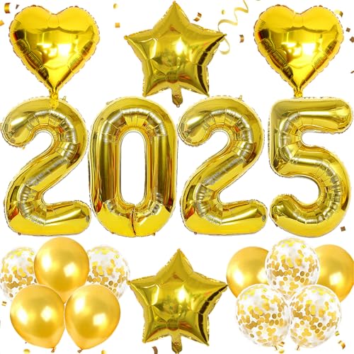 Dalettu Silvester Deko 2025 Dekoration Set, Luftballons 2025 Neujahr Deko 2025 Gold, Neujahr Deko Ballon 2025, Riesen Folienballon 2025 Zahlenballon für Jahreswechsel Neujahr Silvester Party Deko von Dalettu