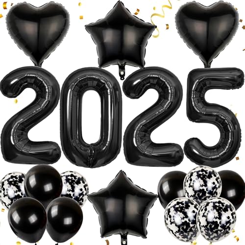 Dalettu Silvester Deko 2025 Dekoration Set, Luftballons 2025 Neujahr Deko 2025 Schwarz, Neujahr Deko Ballon 2025, Riesen Folienballon 2025 Zahlenballon für Jahreswechsel Neujahr Silvester Party Deko von Dalettu