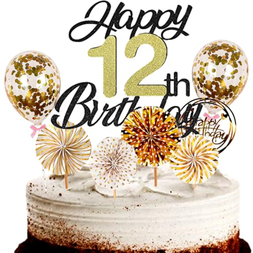 Dalettu Tortendeko 12. Geburtstag Mädchen Junge, Schwarz Cake Topper Deko 12 Geburtstag Mädchen, Cake Topper Happy Birthday Ballon Konfetti und Papierfächer für Geburtstagstorte Deko 12 Jahre Kinder Dalettu Tortendeko 12. Geburtstag Mädchen Junge, Schwarz Cake Topper Deko 12 Geburtstag Mädchen, Cake Topper Happy Birthday Ballon Konfetti und Papierfächer für Geburtstagstorte Deko 12 Jahre Kinder von Dalettu
