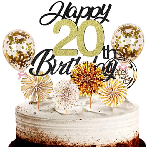 Dalettu Tortendeko 20. Geburtstag Mann Frau, Schwarz Cake Topper Deko 20 Geburtstag Frauen, Cake Topper Happy Birthday Ballon Konfetti und Papierfächer für Geburtstagstorte Deko 20 Jahre Frauen Männer Dalettu Tortendeko 20. Geburtstag Mann Frau, Schwarz Cake Topper Deko 20 Geburtstag Frauen, Cake Topper Happy Birthday Ballon Konfetti und Papierfächer für Geburtstagstorte Deko 20 Jahre Frauen Männer von Dalettu