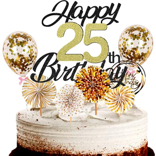 Dalettu Tortendeko 25. Geburtstag Mann Frau, Schwarz Cake Topper Deko 25 Geburtstag Frauen, Cake Topper Happy Birthday Ballon Konfetti und Papierfächer für Geburtstagstorte Deko 25 Jahre Frauen Männer Dalettu Tortendeko 25. Geburtstag Mann Frau, Schwarz Cake Topper Deko 25 Geburtstag Frauen, Cake Topper Happy Birthday Ballon Konfetti und Papierfächer für Geburtstagstorte Deko 25 Jahre Frauen Männer von Dalettu