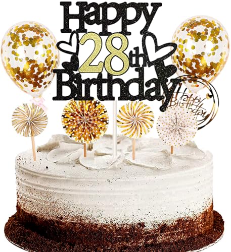 Dalettu Tortendeko 28. Geburtstag Mann Frau, Schwarz Cake Topper Deko 28 Geburtstag Frauen, Kuchen Topper Happy Birthday Ballon Konfetti Papierfächer für Geburtstagstorte Deko 28 Jahre Frauen Männer Dalettu Tortendeko 28. Geburtstag Mann Frau, Schwarz Cake Topper Deko 28 Geburtstag Frauen, Kuchen Topper Happy Birthday Ballon Konfetti Papierfächer für Geburtstagstorte Deko 28 Jahre Frauen Männer von Dalettu