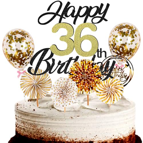 Dalettu Tortendeko 36. Geburtstag Mann Frau, Schwarz Cake Topper Deko 36 Geburtstag Frauen, Cake Topper Happy Birthday Ballon Konfetti und Papierfächer für Geburtstagstorte Deko 36 Jahre Frauen Männer Dalettu Tortendeko 36. Geburtstag Mann Frau, Schwarz Cake Topper Deko 36 Geburtstag Frauen, Cake Topper Happy Birthday Ballon Konfetti und Papierfächer für Geburtstagstorte Deko 36 Jahre Frauen Männer von Dalettu