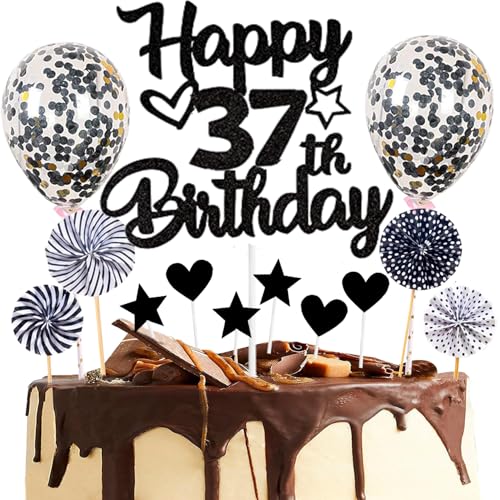 Dalettu Tortendeko 37. Geburtstag Mann Frau, Kuchen Topper Happy 37th Birthday Schwarz, Glitzer Kuchendeko 37. Geburtstag Ballon Konfetti Papierfächer für Geburtstagstorte Deko 37 Jahre Frauen Männer Dalettu Tortendeko 37. Geburtstag Mann Frau, Kuchen Topper Happy 37th Birthday Schwarz, Glitzer Kuchendeko 37. Geburtstag Ballon Konfetti Papierfächer für Geburtstagstorte Deko 37 Jahre Frauen Männer von Dalettu