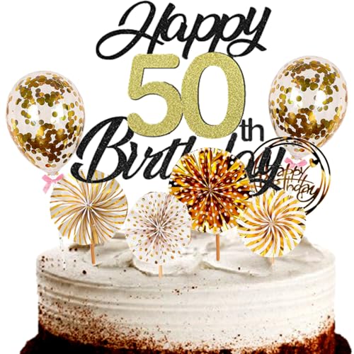 Dalettu Tortendeko 50. Geburtstag Mann Frau, Schwarz Cake Topper Deko 50 Geburtstag Frauen, Cake Topper Happy Birthday Ballon Konfetti und Papierfächer für Geburtstagstorte Deko 50 Jahre Frauen Männer Dalettu Tortendeko 50. Geburtstag Mann Frau, Schwarz Cake Topper Deko 50 Geburtstag Frauen, Cake Topper Happy Birthday Ballon Konfetti und Papierfächer für Geburtstagstorte Deko 50 Jahre Frauen Männer von Dalettu