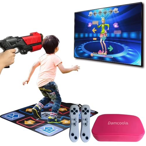 Damcoola TV Retro Spielkonsole mit 900+ Spielen, Videospielsystem für Kinder & Erwachsene mit AR Gun Game Toy, 200+ Dance Mat Songs, TV Plug& Play,2.4G Game Controllers Spielzeuggeschenk für Jungen von Damcoola