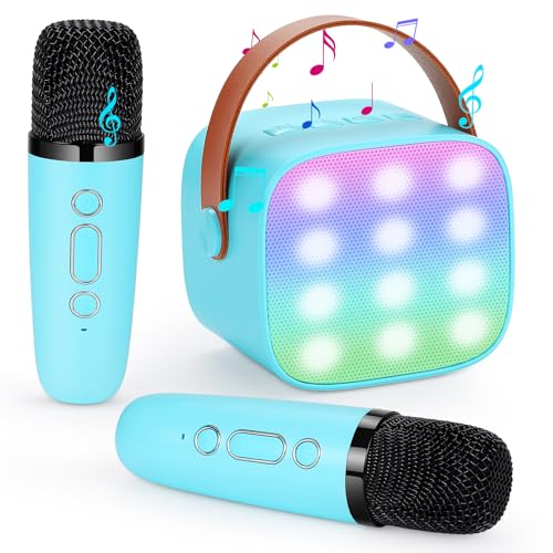 Damcyer Karaoke Maschine mit 2 Drahtlosen Mikrofonen, Tragbares Bluetooth Karaoke Maschine für Kinder Erwachsene, Tragbare Karaoke Maschine Kinder und Anfänger,Blau von Damcyer