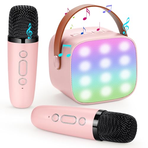 Damcyer Karaoke Maschine mit 2 Drahtlosen Mikrofonen, Tragbares Bluetooth Karaoke Maschine für Kinder Erwachsene, Tragbare Karaoke Maschine Kinder und Anfänger,Rosa von Damcyer