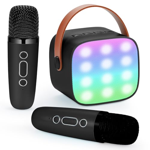 Damcyer Karaoke Maschine mit 2 Drahtlosen Mikrofonen, Tragbares Bluetooth Karaoke Maschine für Kinder Erwachsene, Tragbare Karaoke Maschine für Kinder und Anfänger, Schwarz von Damcyer